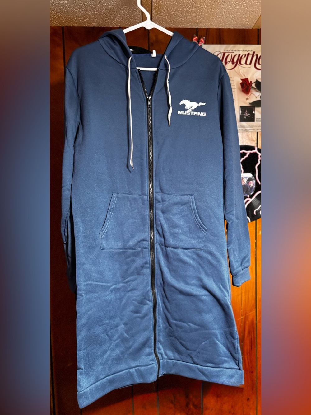 Sweater Navy Long Zip Hoodie Dress/Coat